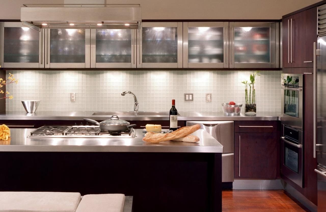 Elegant kitchen with open shelving and modern appliances